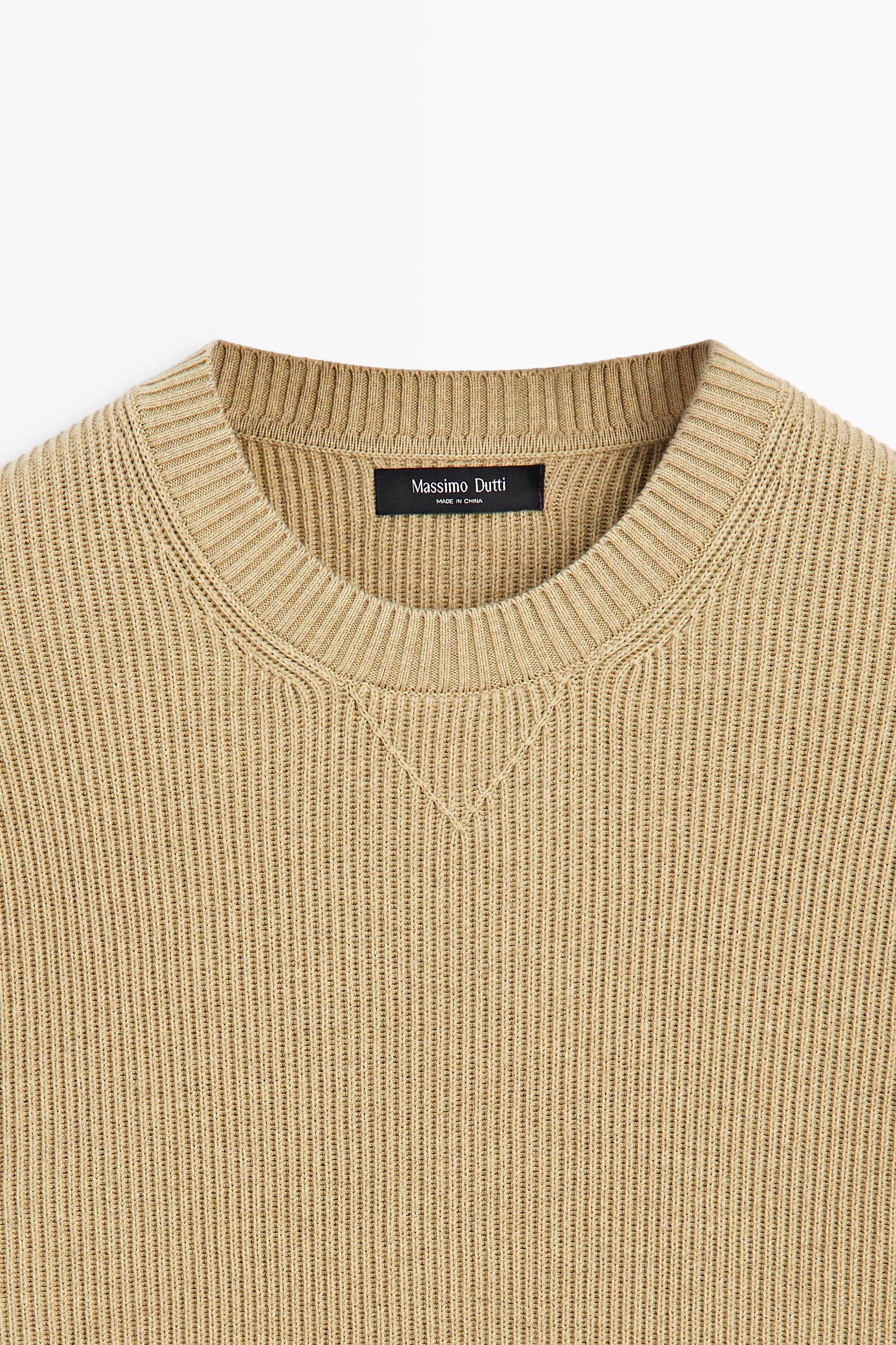 Cotton blend ribbed knit sweater